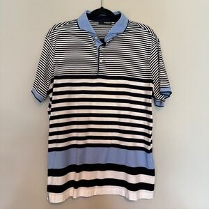 Murano Liquid Luxury Slim Fit Mens Navy White Stripe Gold Shirt Size XL